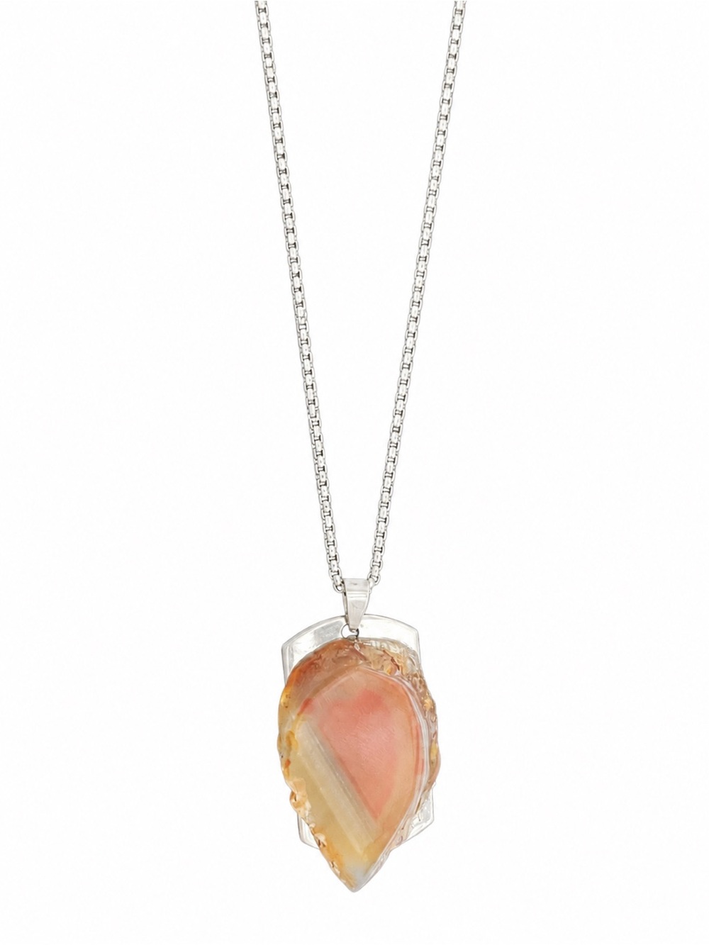 Handmade Natural Agate Pendant Necklace Stainless Steel Boho Crystal